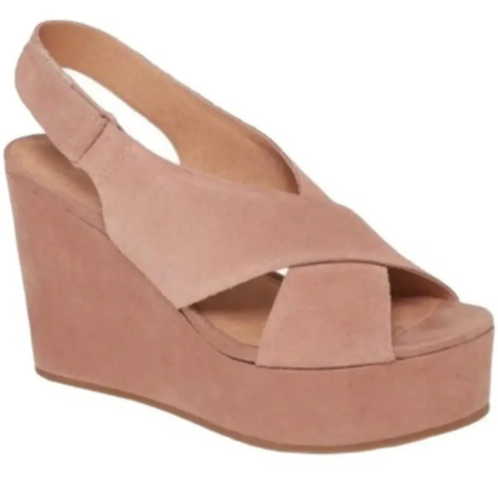 Caslon Kenley Wedge Sandal Open Toe Cross Strap Platform Dusty Pink Suede